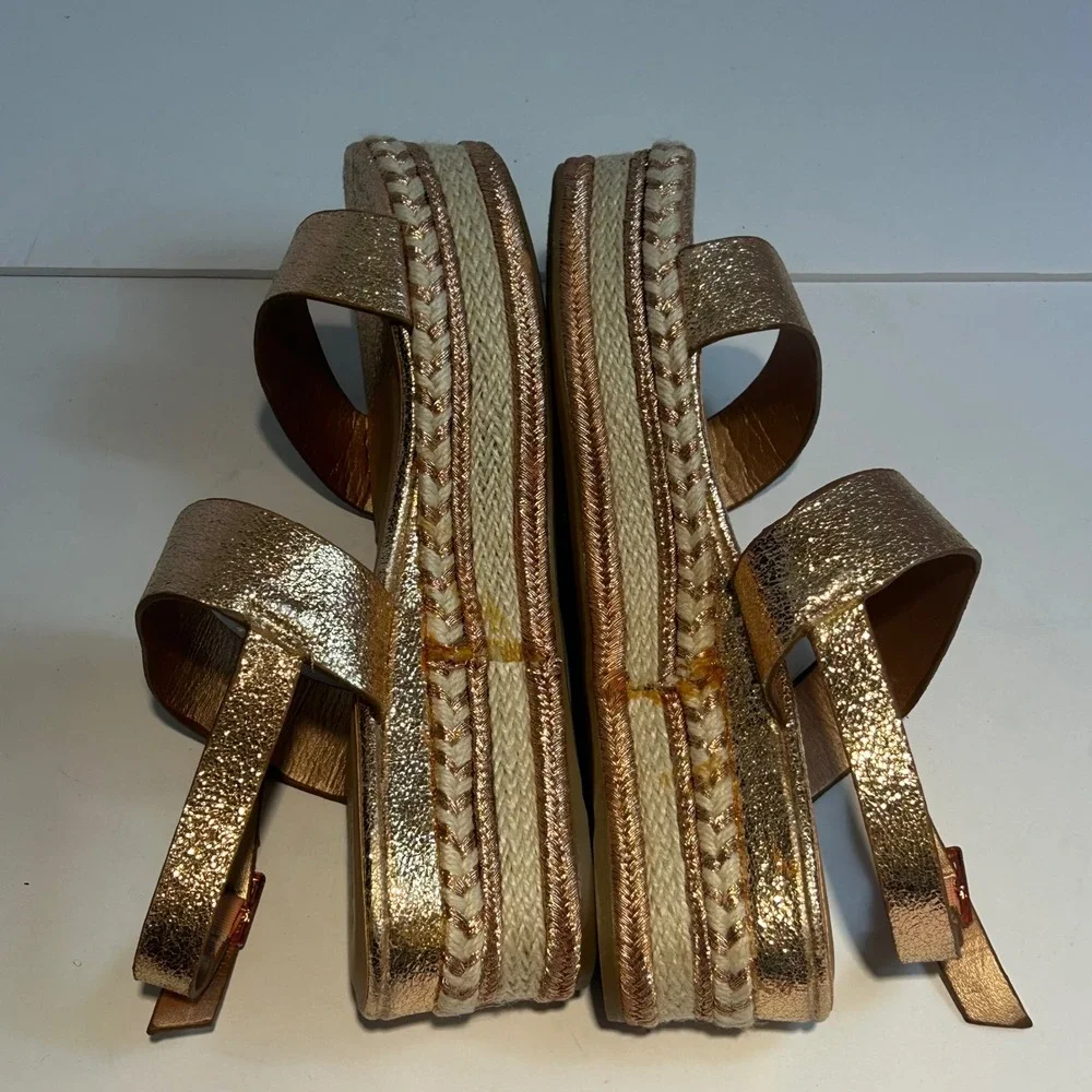 Bamboo Infinity-05M Rose Gold Metallic Espadrille Platform Wedge Sandals‎ 8.5